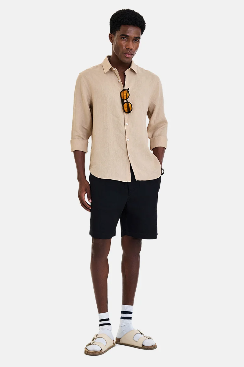 SNITCH Beige Solid Long Sleeve Regular Fit Shirt