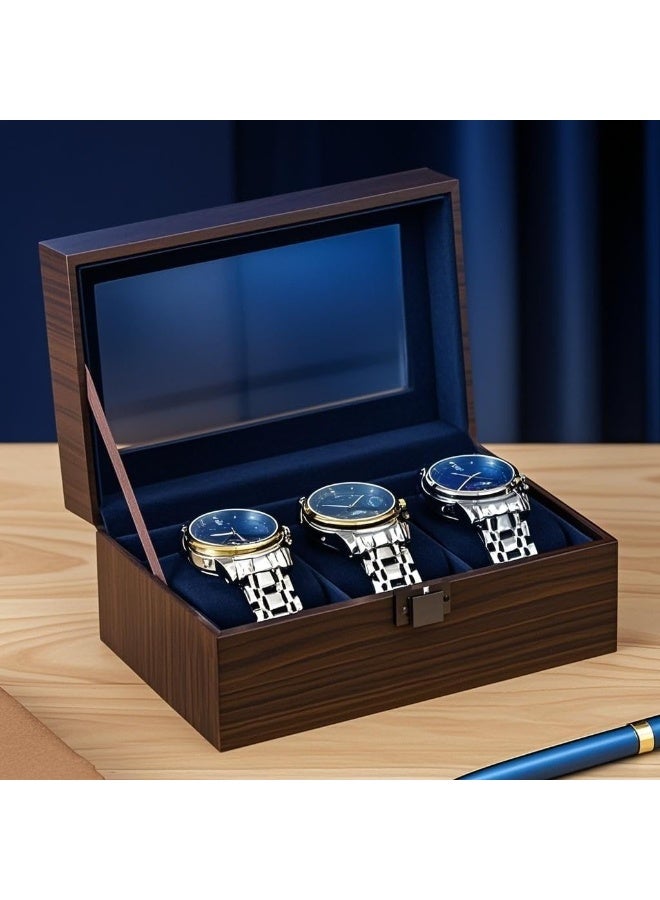 NANAO صندوق ساعة من الجوز، صندوق تخزين الساعات لسلسلة ساعات الرجال الميكانيكية والأساور والنظارات، حرفية جميلة، هدية مثالية لعشاق الساعات وجامعيها، منظمات الساعات (3 فتحات بطاقات من الجوز) - Image 2