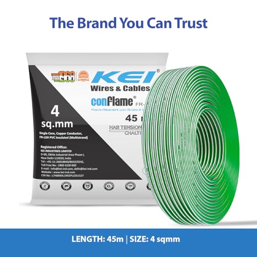 KEI CONFLAME FRLSH 4 sqmm 1 Core Copper Heat Resistant Flame Retardant Low Smoke & Halogen - Lead Free House Wire for Domestic & Industrial Electrical Wiring (Green, 45 Meters) - Image 2