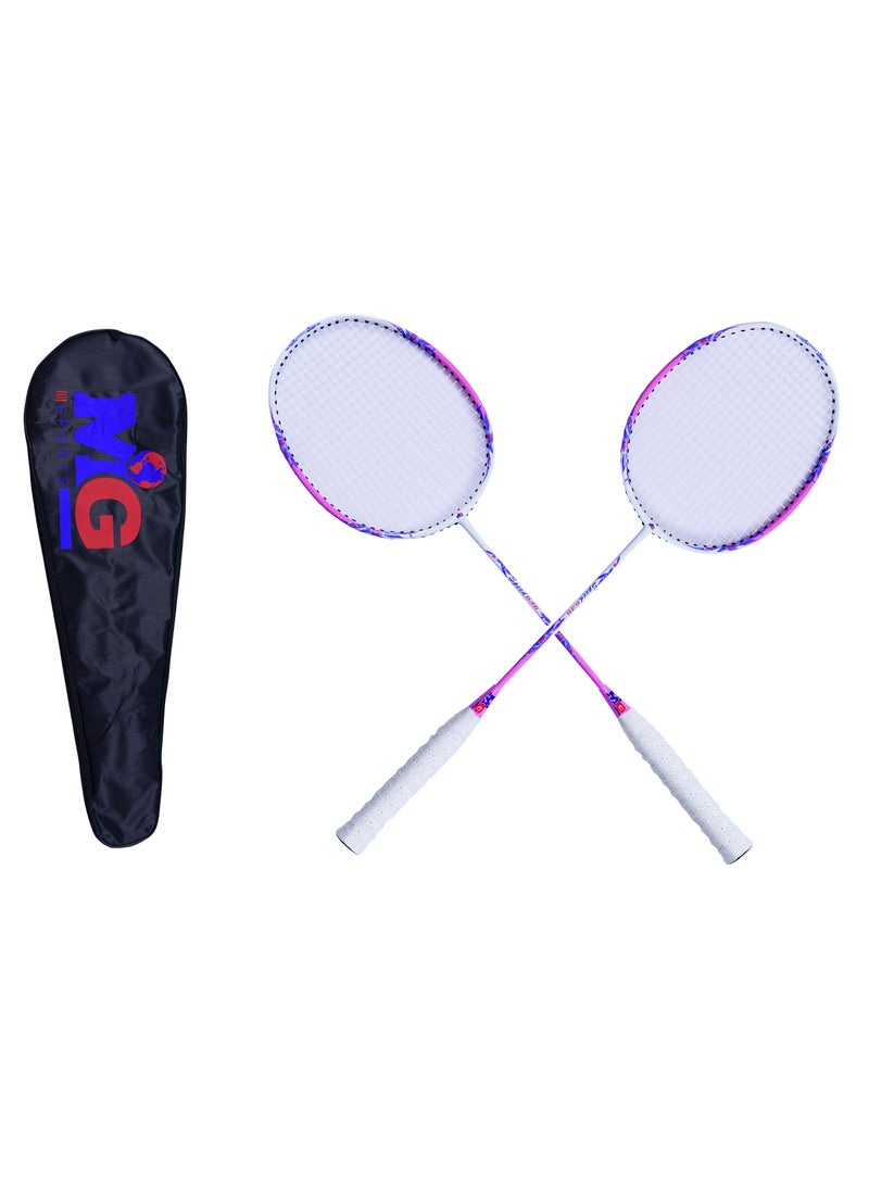 MG 2 Pieces High Carbon Alloy Badminton Set, lightweight Ultra Shaft Badminton Racket, Including Badminton Bag-Pink/White - Image 1