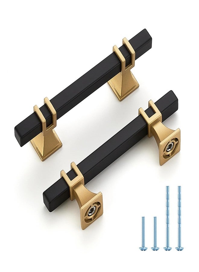 HOME EDIT 10 Pack 3 inch Black & Gold Cabinet Handles Square Zinc-Alloy Pulls for Kitchen Dresser Closet and Bathroom Cabinets Hardware - Image 1