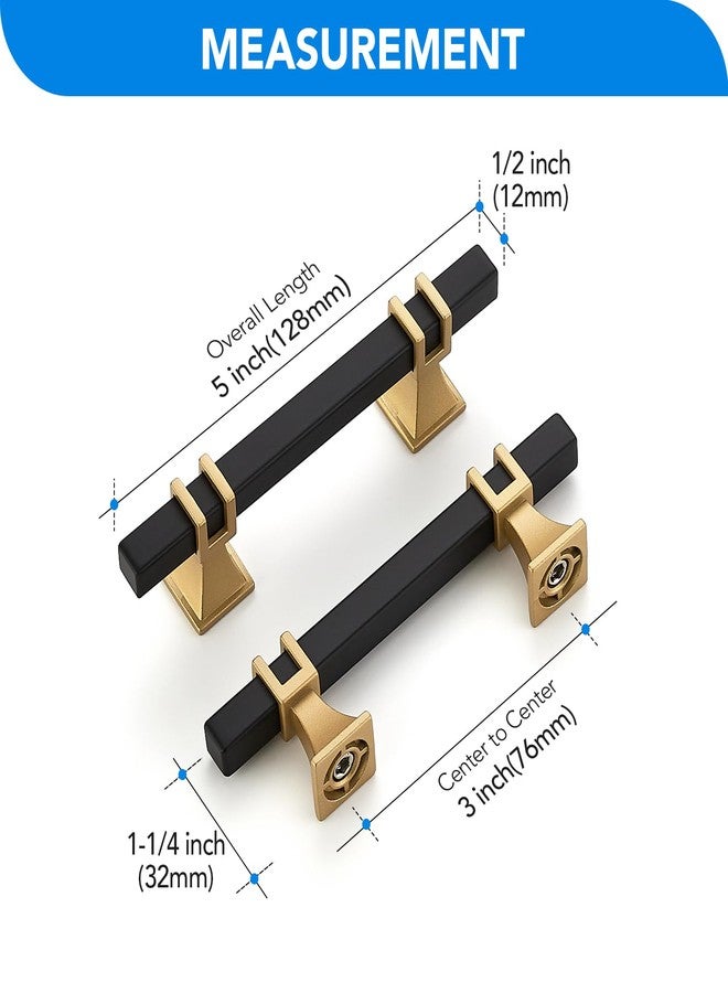 HOME EDIT 10 Pack 3 inch Black & Gold Cabinet Handles Square Zinc-Alloy Pulls for Kitchen Dresser Closet and Bathroom Cabinets Hardware - Image 2