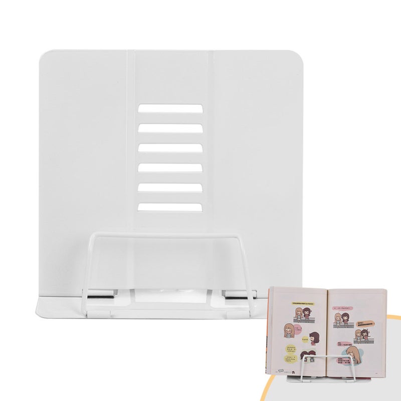 Small White Book Stand - 6 Adjustable Angles Thickened Non-Slip Pads Stainless Steel Reading Stand for Kids Students Office Kitchen Tablet Document Use - Image 1