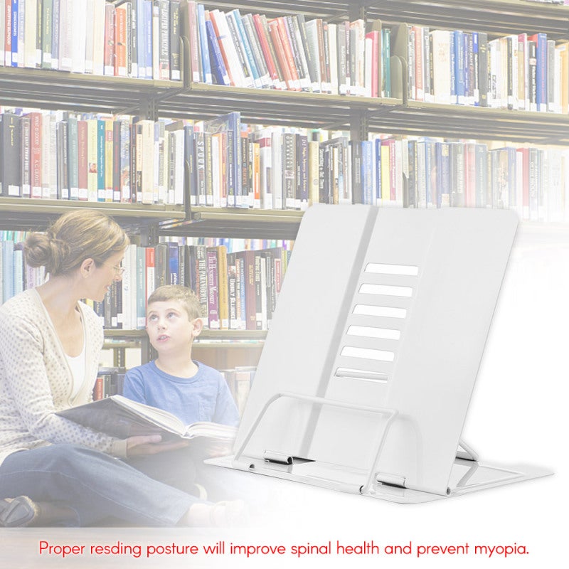Small White Book Stand - 6 Adjustable Angles Thickened Non-Slip Pads Stainless Steel Reading Stand for Kids Students Office Kitchen Tablet Document Use - Image 3