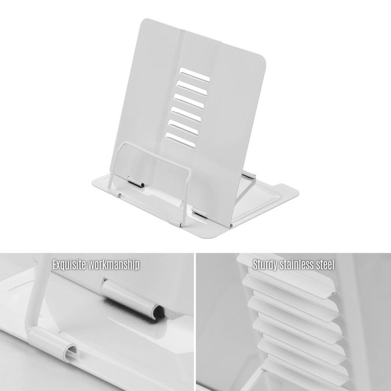 Small White Book Stand - 6 Adjustable Angles Thickened Non-Slip Pads Stainless Steel Reading Stand for Kids Students Office Kitchen Tablet Document Use - Image 2