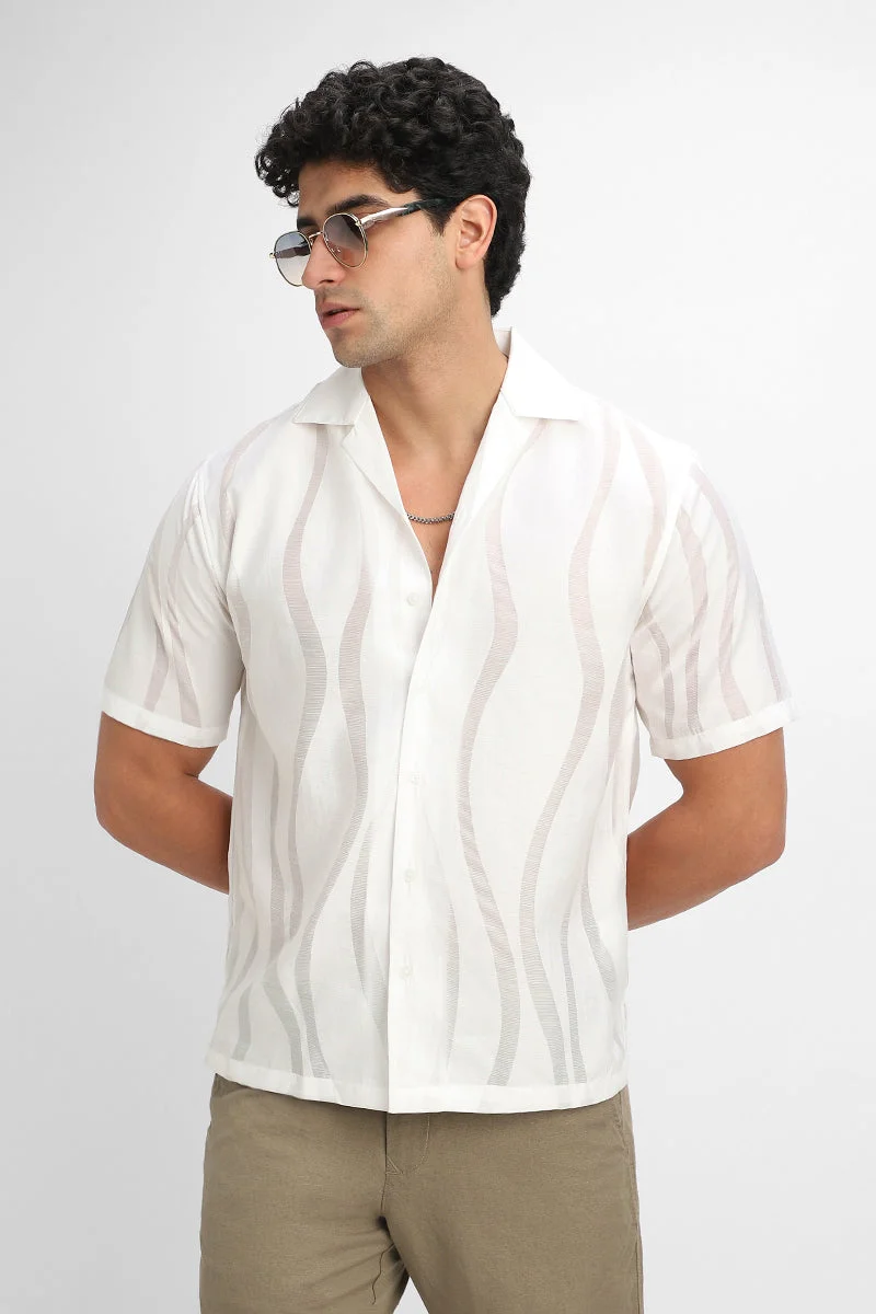 سنيتش White Abstract Half Sleeve Boxy Shirt