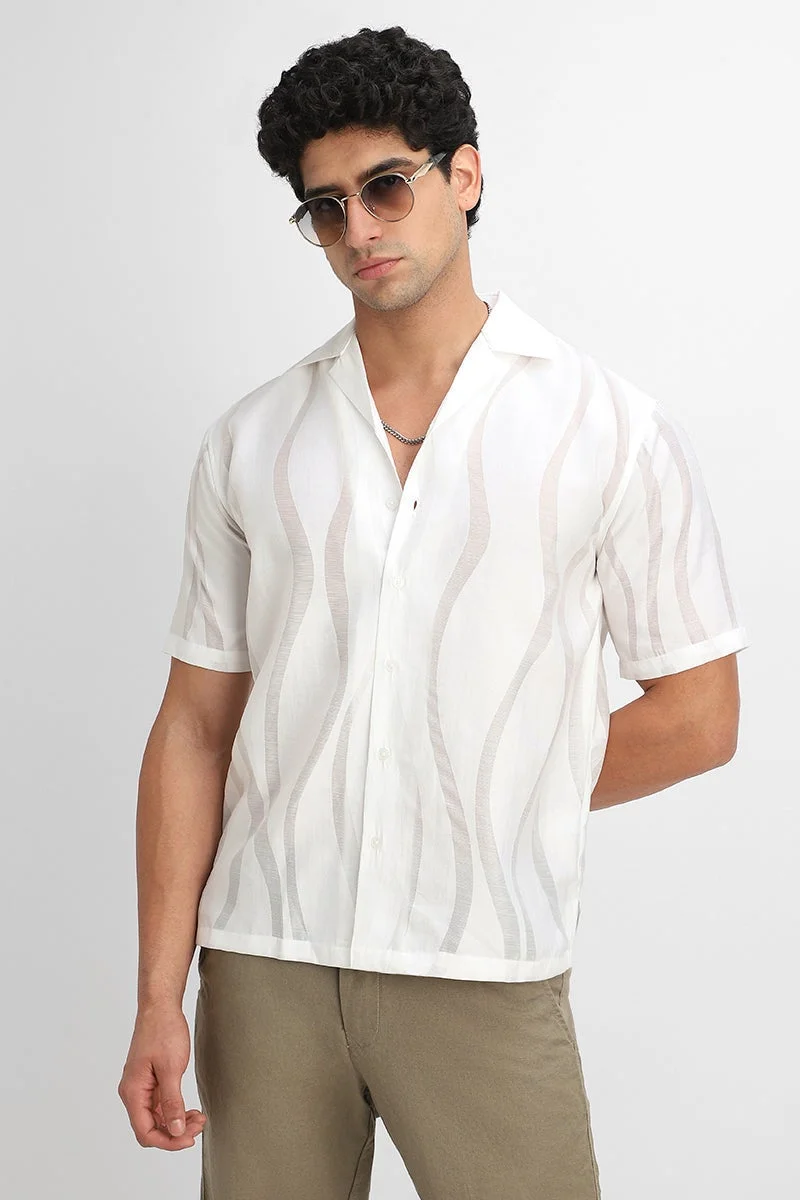 سنيتش White Abstract Half Sleeve Boxy Shirt