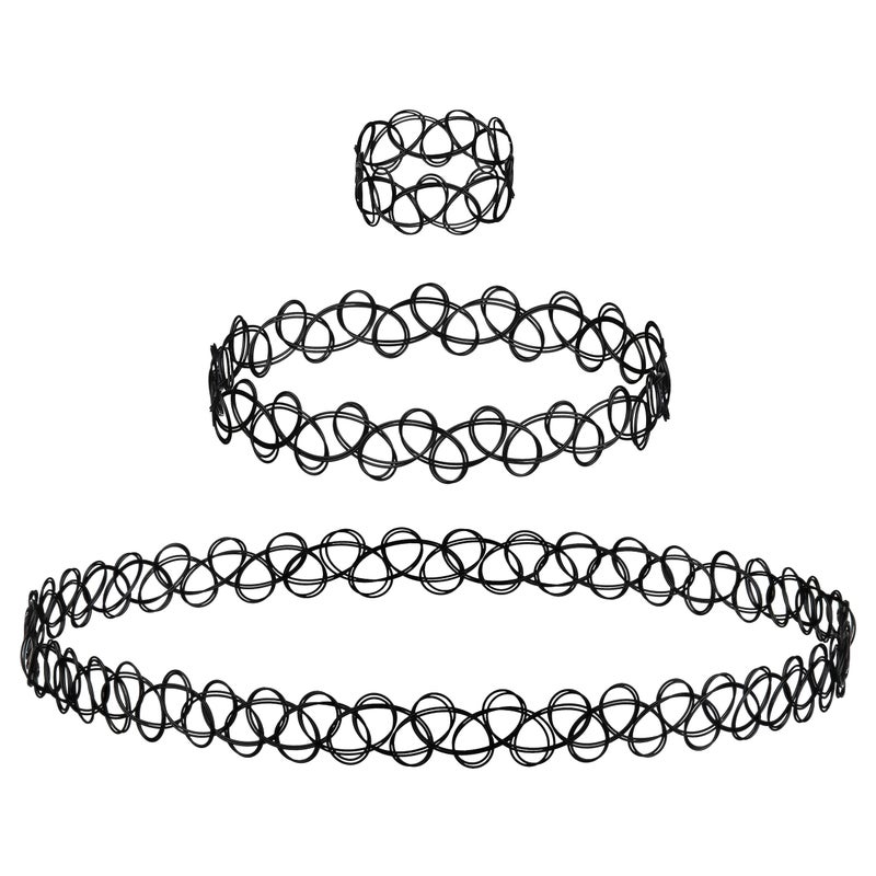 EXPRESSIONS 3pc Assorted Tattoo Stretch Jewelry Collection Tattoo Choker Necklace Bracelet Ring Set Stretchy Tattoo Effect Jewelry Accessories For Kids And Adults - Image 2