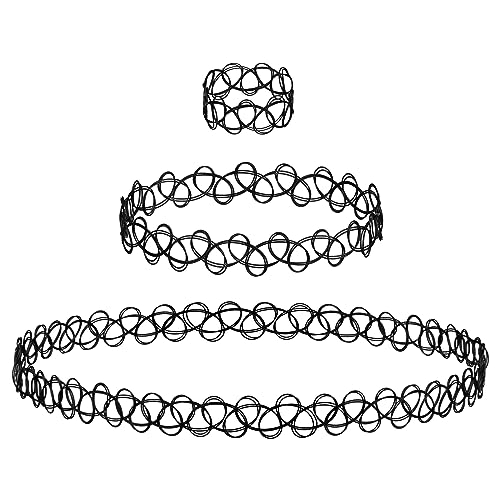 EXPRESSIONS 3pc Assorted Tattoo Stretch Jewelry Collection Tattoo Choker Necklace Bracelet Ring Set Stretchy Tattoo Effect Jewelry Accessories For Kids And Adults - Image 1
