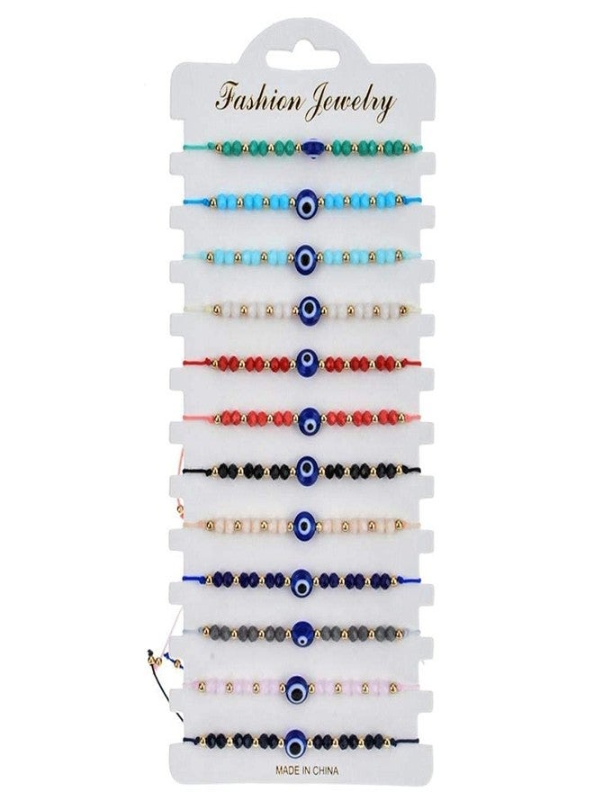 QINGYA 12 Pcs Colorful Evil Eye Beaded Bracelets Hamsa Handmade Braided String Turkish Nazar Amulet Cord Thread Bracelet Anklet Good Luck Blue Lucky Eye Mal De Ojo Jewelry for Protection-Deep Blue - Image 2