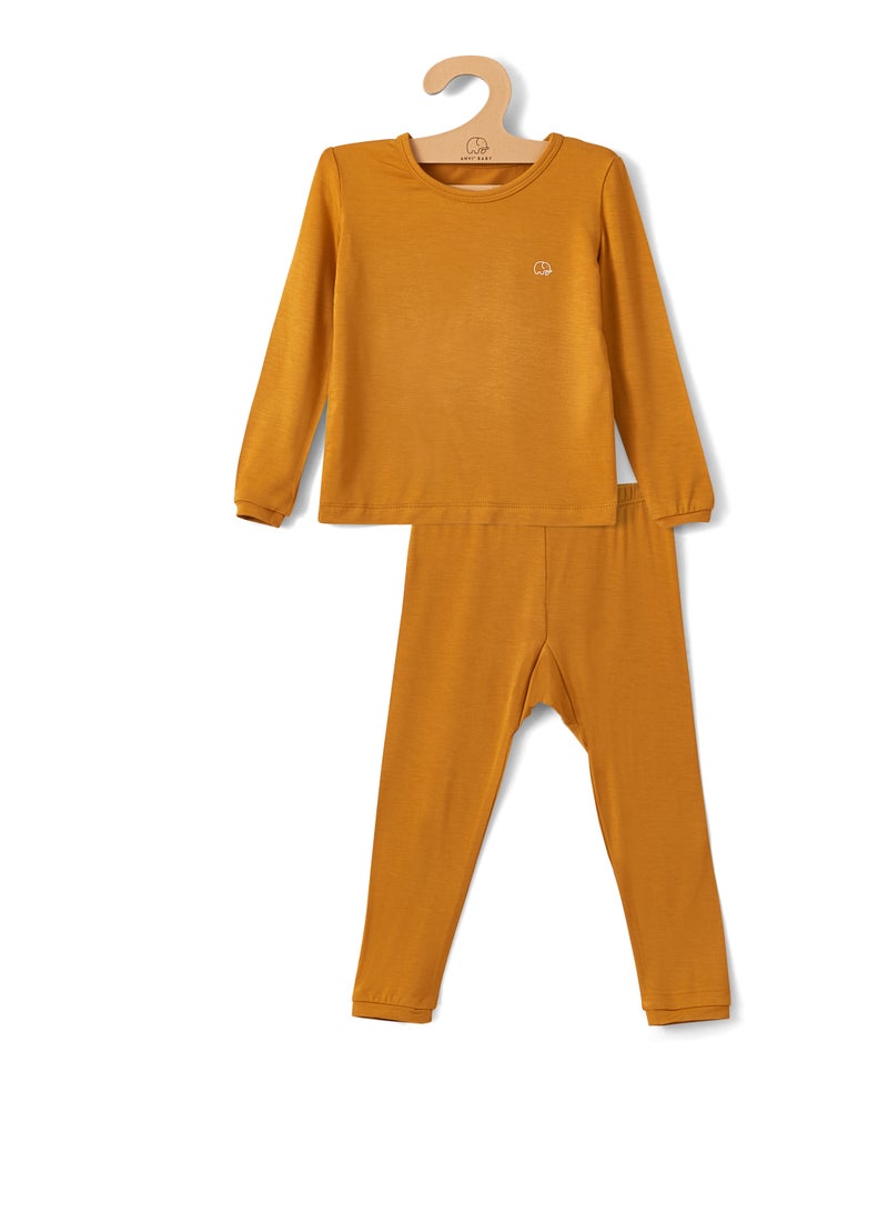 Anvi Baby Bamboo Spandex Pajama 18 to 24M Mustard - Image 1