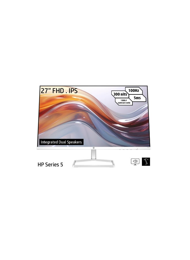 HP سلسلة 5 527SA شاشة, 27" عرض FHD IPS, معدل تحديث 100Hz, زمن استجابة 5ms (GtG مع Overdrive), مكبر صوت 2x 2W, قابل للتعديل بالميل, حافة دقيقة من 3 جوانب - Image 1