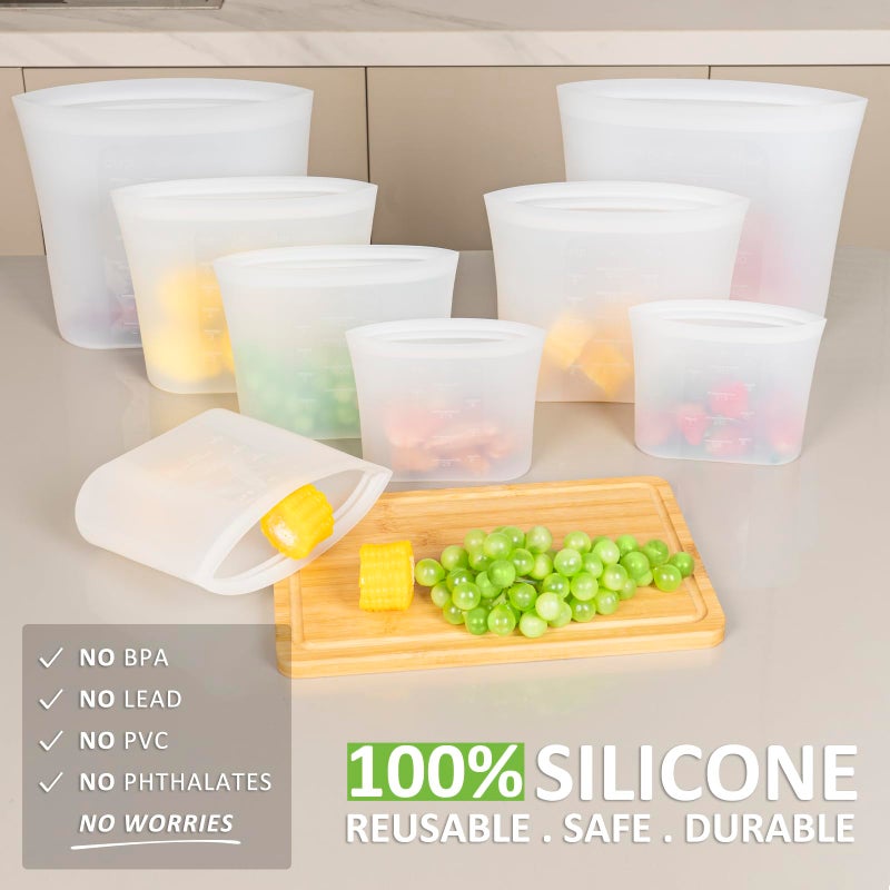 Annaklin Reusable Storage Bag, 12 Pack 100% Silicone Food Storage Bags Stand Up Zip Lock Bags for Food, Freezer Microwave Oven Dishwasher Safe, 3 Extra Large(0.8 Gallon) 3 Medium 3 Small 3 X-Small, Translucent - Image 2