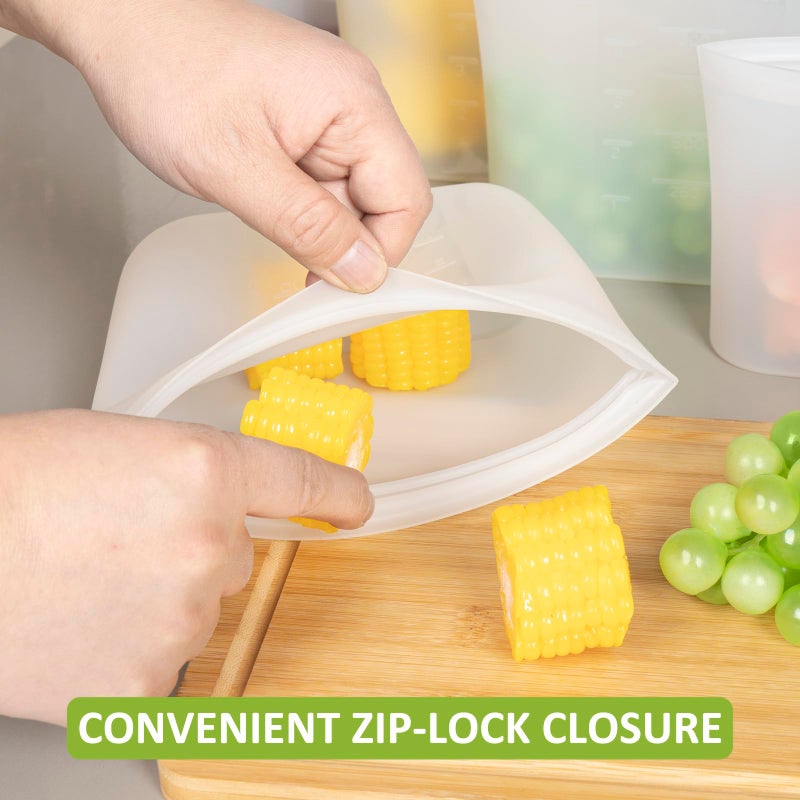 Annaklin Reusable Storage Bag, 12 Pack 100% Silicone Food Storage Bags Stand Up Zip Lock Bags for Food, Freezer Microwave Oven Dishwasher Safe, 3 Extra Large(0.8 Gallon) 3 Medium 3 Small 3 X-Small, Translucent - Image 5