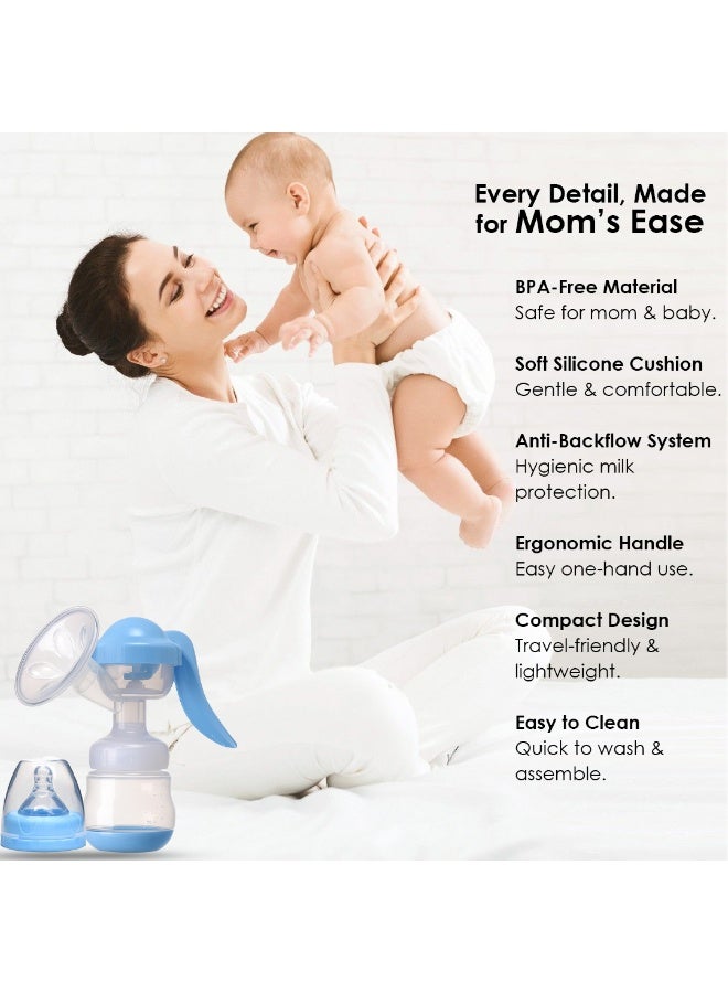 Cute 'n' Cuddle Manual Breast Pump Silicone Breastfeeding Milk Pump, Portable Hand Breast Pump Milk Catcher with Feeding Bottle & Nipple Cover, Baby Feeding Accessories - Image 4