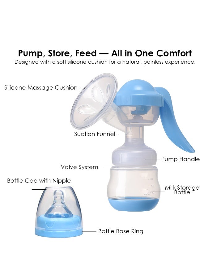 Cute 'n' Cuddle Manual Breast Pump Silicone Breastfeeding Milk Pump, Portable Hand Breast Pump Milk Catcher with Feeding Bottle & Nipple Cover, Baby Feeding Accessories - Image 5