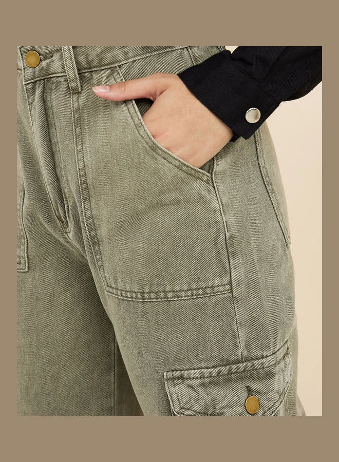 Styli Straight Leg Cargo Jeans with Belt Loops