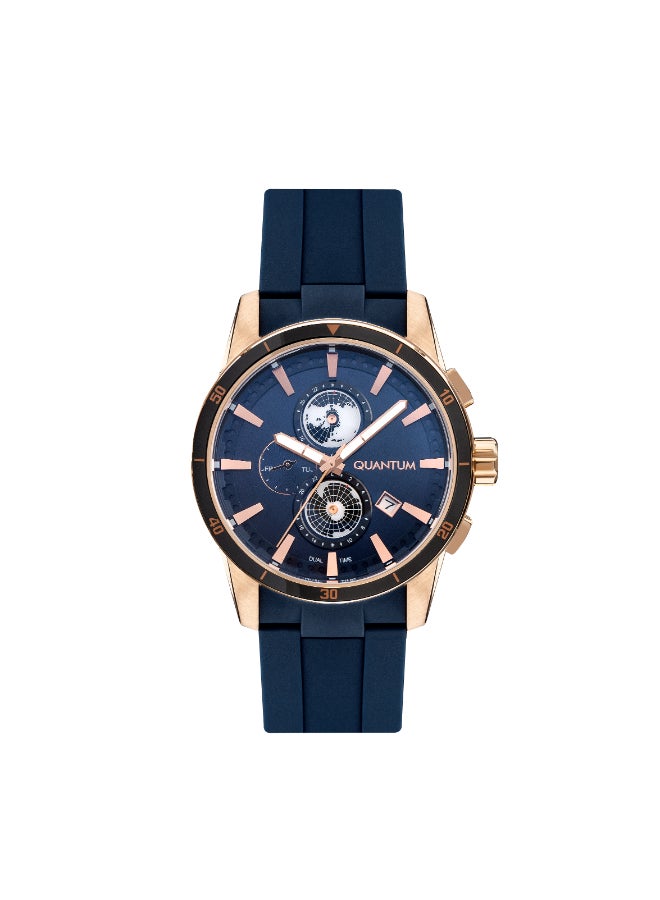 Quantum Men's Watch, Multi Function Display and Silicone Strap - ADG991.499, Blue - Image 1