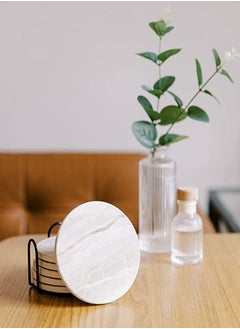 HomarKet Sets of 6 Marble Style Ceramic Drink Coasters with Holder Absorbent Coaster  for Tabletop Protection Suitable for Kinds of Cups  - Image 4