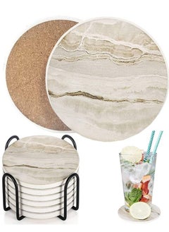 HomarKet Sets of 6 Marble Style Ceramic Drink Coasters with Holder Absorbent Coaster  for Tabletop Protection Suitable for Kinds of Cups  - Image 1