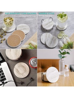 HomarKet Sets of 6 Marble Style Ceramic Drink Coasters with Holder Absorbent Coaster  for Tabletop Protection Suitable for Kinds of Cups  - Image 3
