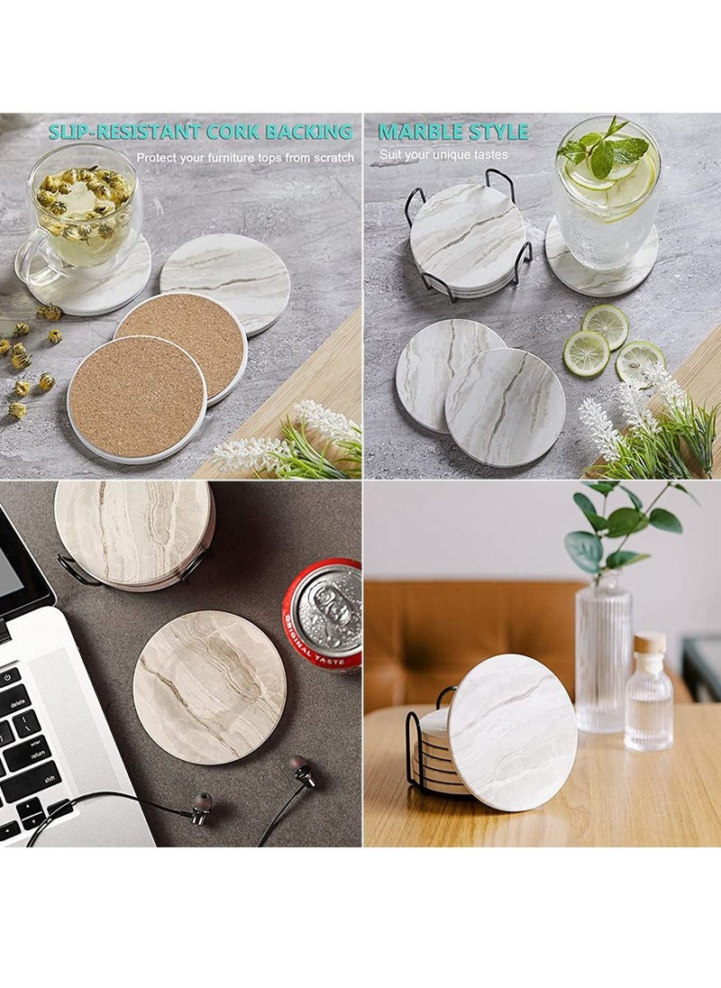 HomarKet - Sets of 6 Marble Style Ceramic Drink Coasters with Holder Absorbent Coaster  for Tabletop Protection Suitable for Kinds of Cups - Image 1