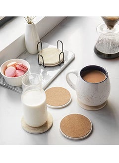 HomarKet Sets of 6 Marble Style Ceramic Drink Coasters with Holder Absorbent Coaster  for Tabletop Protection Suitable for Kinds of Cups  - Image 2