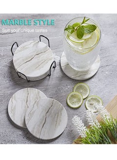 HomarKet Sets of 6 Marble Style Ceramic Drink Coasters with Holder Absorbent Coaster  for Tabletop Protection Suitable for Kinds of Cups  - Image 5