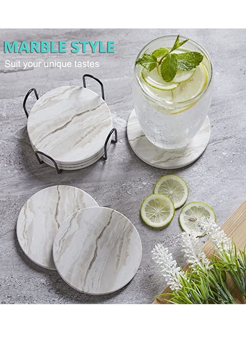 HomarKet - Sets of 6 Marble Style Ceramic Drink Coasters with Holder Absorbent Coaster  for Tabletop Protection Suitable for Kinds of Cups - Image 1