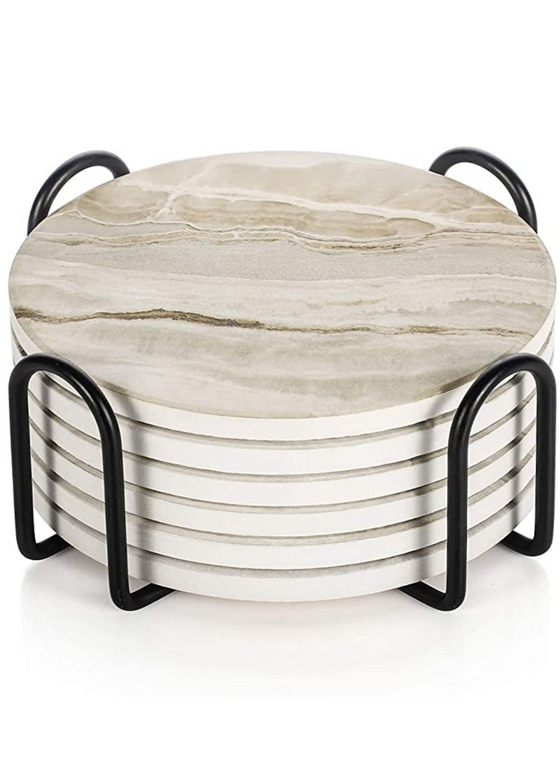 HomarKet - Sets of 6 Marble Style Ceramic Drink Coasters with Holder Absorbent Coaster  for Tabletop Protection Suitable for Kinds of Cups - Image 1