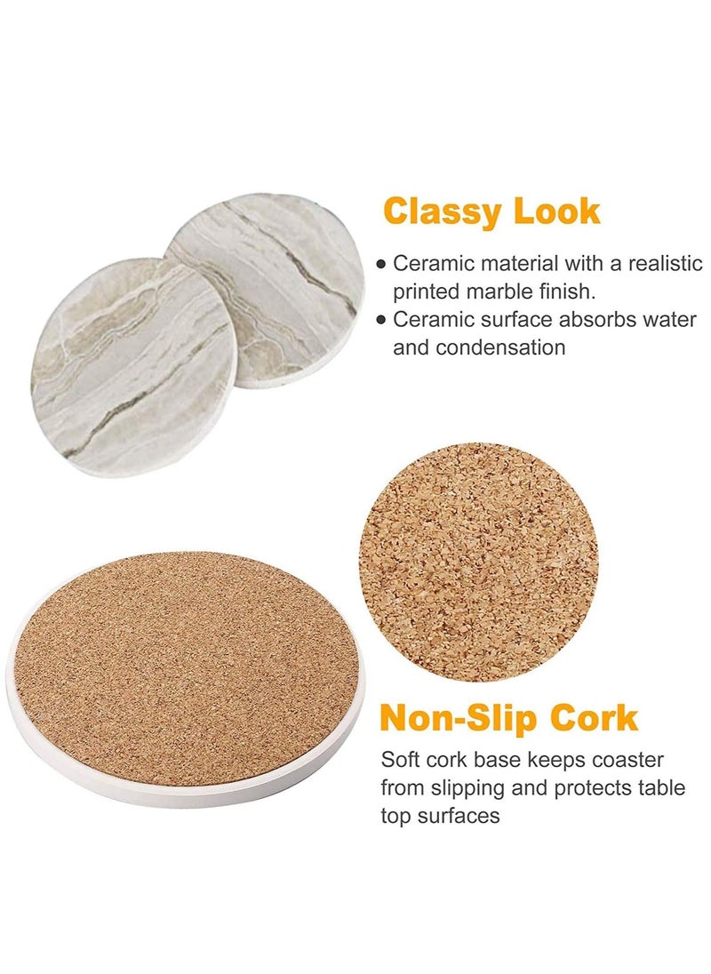 HomarKet - Sets of 6 Marble Style Ceramic Drink Coasters with Holder Absorbent Coaster  for Tabletop Protection Suitable for Kinds of Cups - Image 1