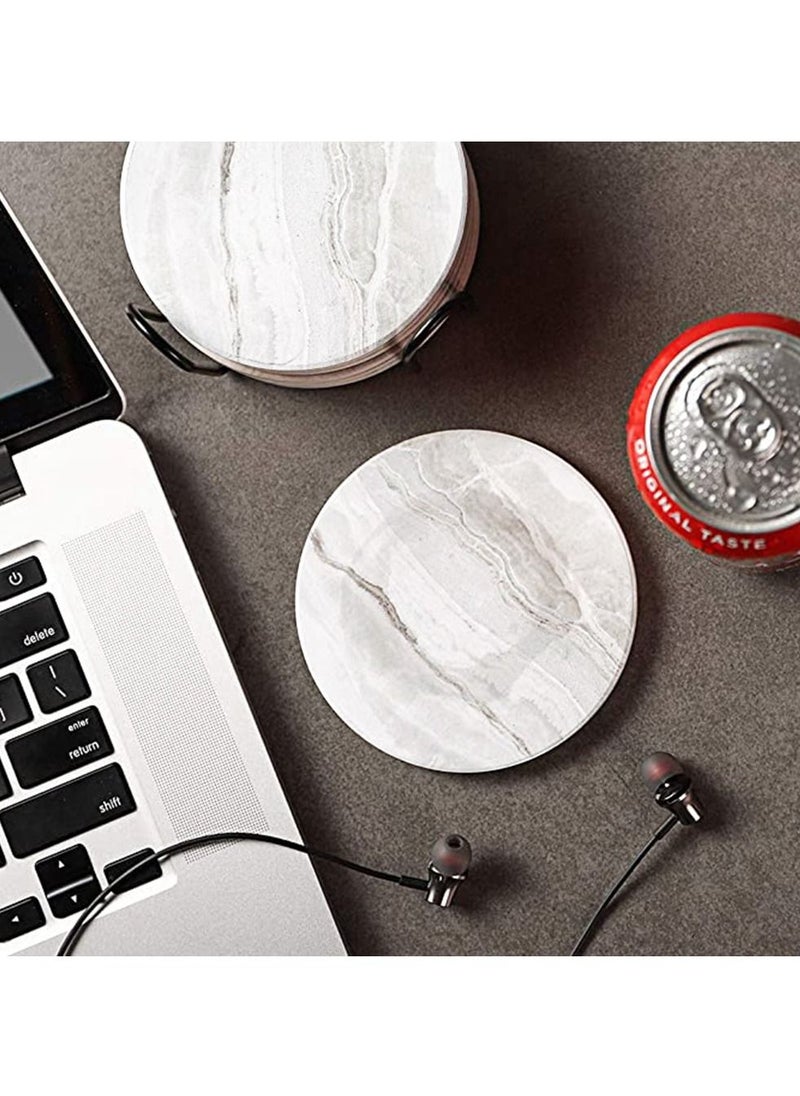 HomarKet - Sets of 6 Marble Style Ceramic Drink Coasters with Holder Absorbent Coaster  for Tabletop Protection Suitable for Kinds of Cups - Image 1