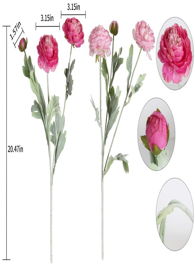 IPOPU Fake Peonies Artificial Ranunculus Flowers 6pcs 18Heads Pink Flowers Combo Hot Pink Silk Flowers 20.47" Artificial Flowers Bulk for Faux Floral Arrangements Home Table Decor (Multi-Pink) - Image 3