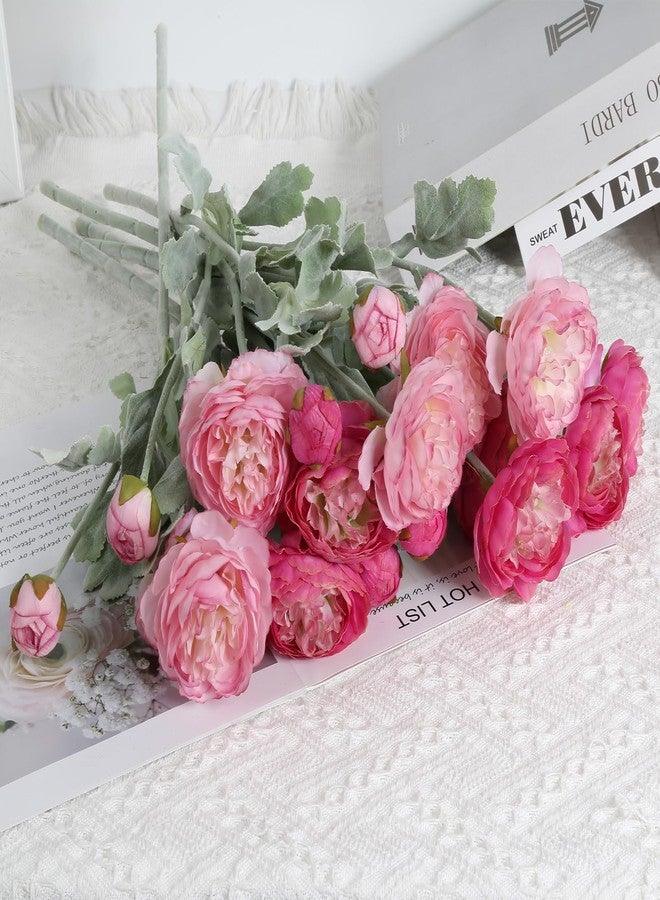 IPOPU Fake Peonies Artificial Ranunculus Flowers 6pcs 18Heads Pink Flowers Combo Hot Pink Silk Flowers 20.47" Artificial Flowers Bulk for Faux Floral Arrangements Home Table Decor (Multi-Pink) - Image 2
