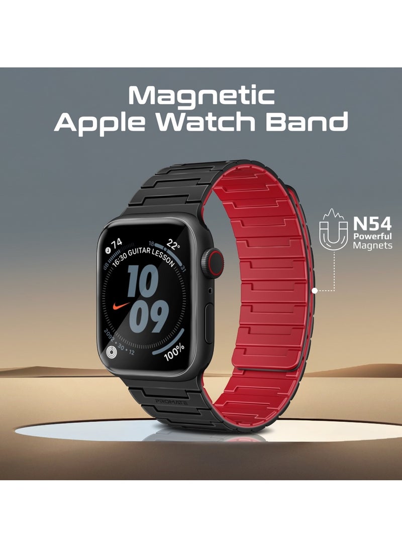 PROMATE Magnetic Apple Watch Band with Powerful N52+ Magnets, UV-Coated Silicone, Compatible with All Apple Watch Sizes and Series Including Ultra 1–2, Sweat-Resistant, Adjustable Fit, Luxurious Design, MagBand-MS Black - Image 2