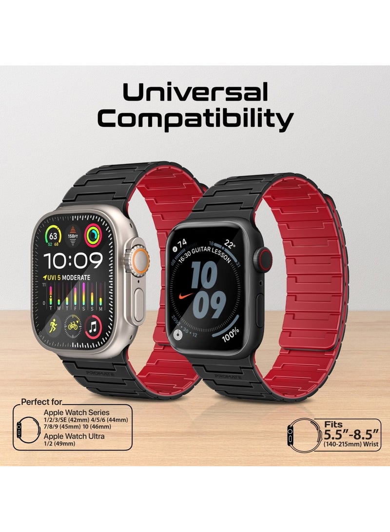 PROMATE Magnetic Apple Watch Band with Powerful N52+ Magnets, UV-Coated Silicone, Compatible with All Apple Watch Sizes and Series Including Ultra 1–2, Sweat-Resistant, Adjustable Fit, Luxurious Design, MagBand-MS Black - Image 5