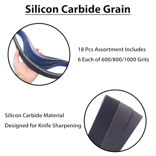 SHUTTLE GENIUS 18 Pack 1 x 30 Sanding Belts, Extra Fine Grit Silicon Carbide Sanding Belt, 6 Pcs Each of 600, 800, 1000 Grits Sanding Belt for Knife Sharpening - Image 4