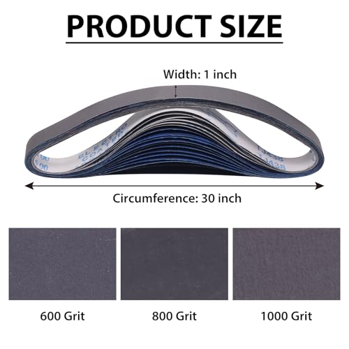 SHUTTLE GENIUS 18 Pack 1 x 30 Sanding Belts, Extra Fine Grit Silicon Carbide Sanding Belt, 6 Pcs Each of 600, 800, 1000 Grits Sanding Belt for Knife Sharpening - Image 2