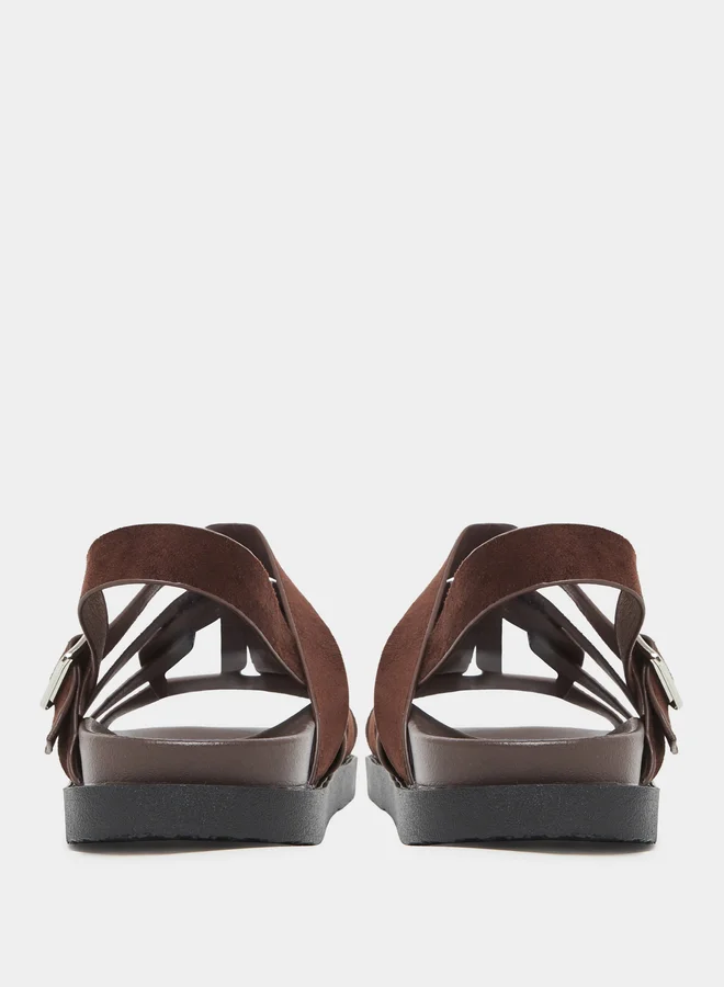 Styli Brown Brown Leather Strappy Sandals for Women | Best Price UAE