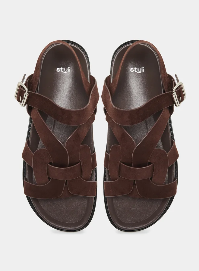 Styli Brown Brown Leather Strappy Sandals for Women | Best Price UAE