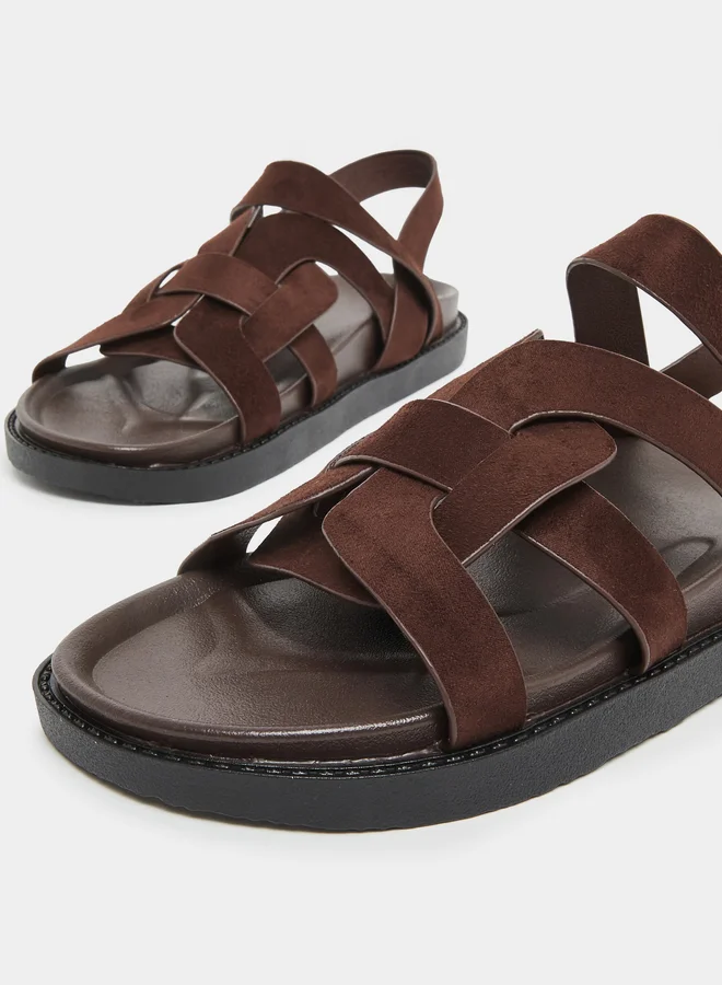 Styli Brown Brown Leather Strappy Sandals for Women | Best Price UAE