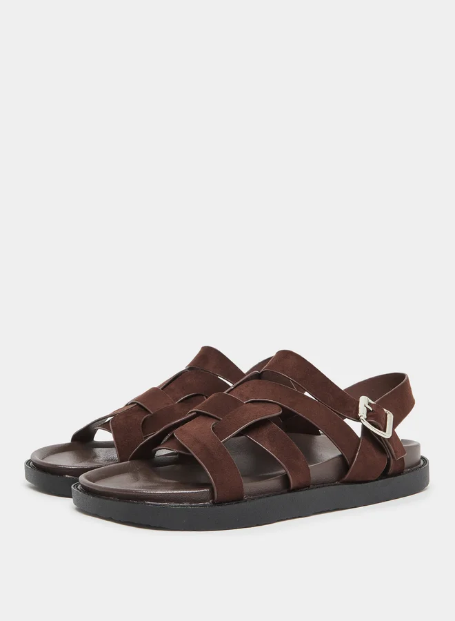 Styli Brown Leather Strappy Sandals