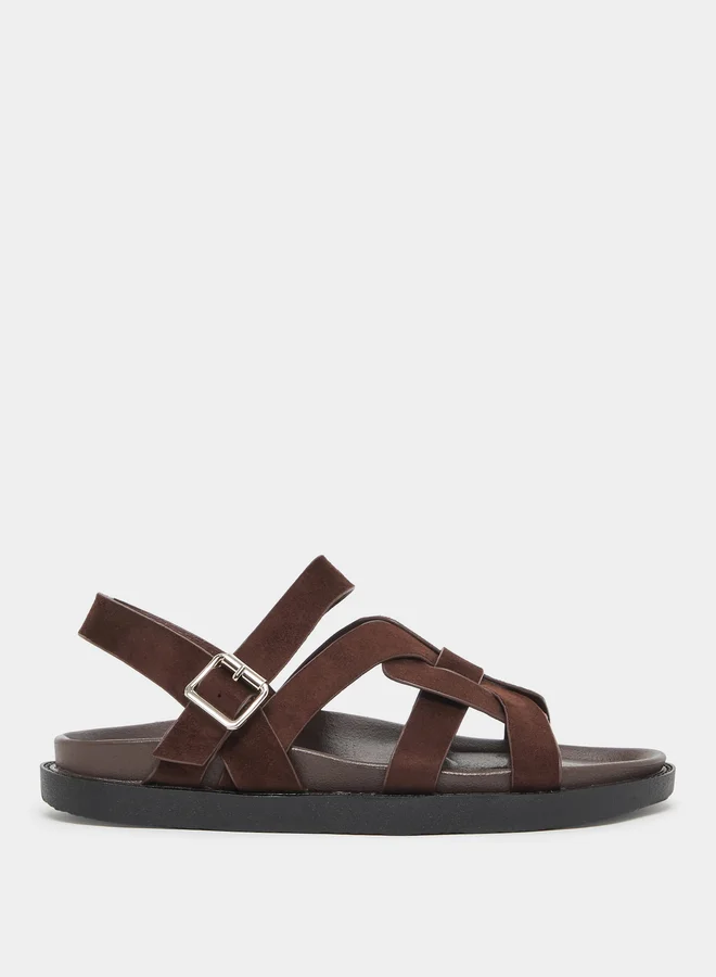 Styli Brown Leather Strappy Sandals