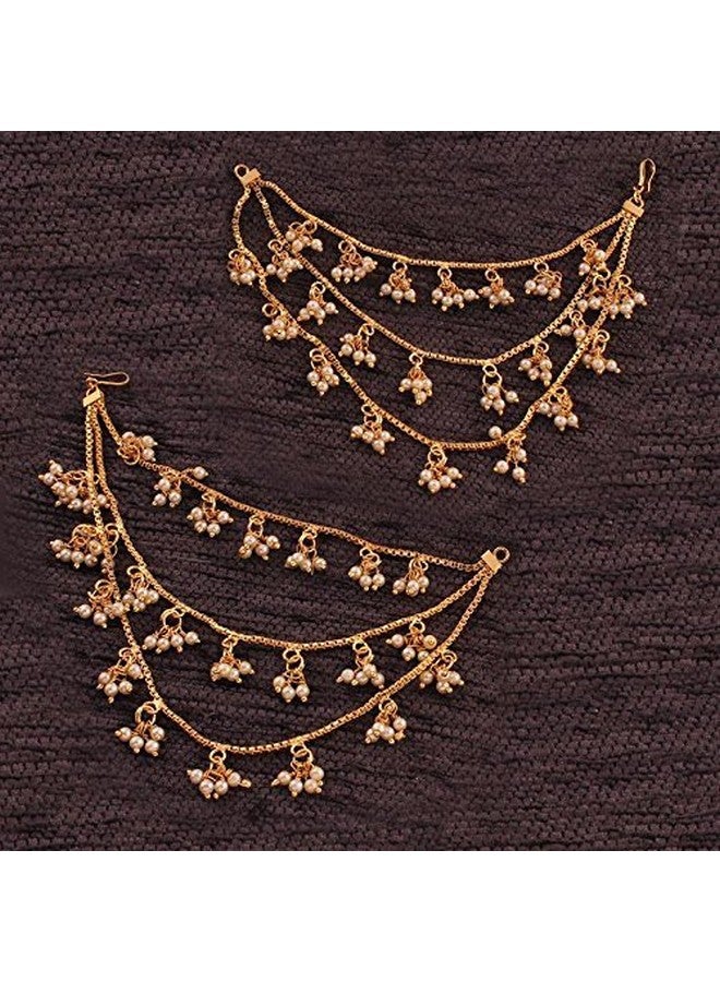 Peora Traditional Jewellery Gold Plated Pearl Layered Hair Chain Accessories with Hook for Women Girls - Image 5