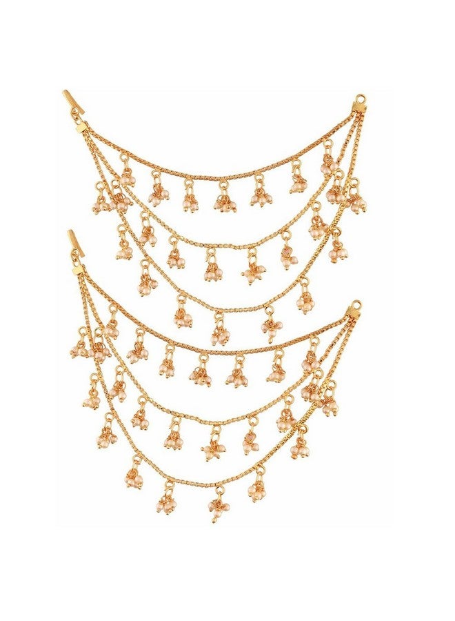 Peora Traditional Jewellery Gold Plated Pearl Layered Hair Chain Accessories with Hook for Women Girls - Image 1