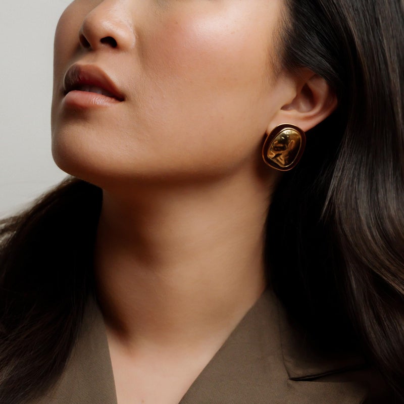 House of Hunter Hammered Gold & Maroon Oval Statement Earrings â€“ Bold Lightweight Fashion Jewelry for Women - Image 3