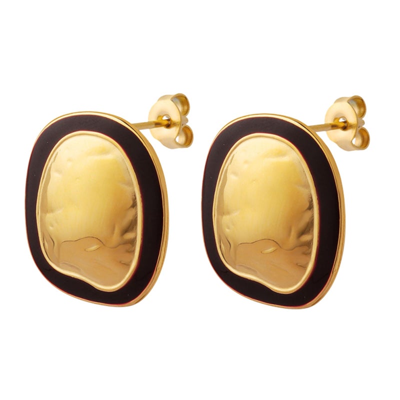 House of Hunter Hammered Gold & Maroon Oval Statement Earrings â€“ Bold Lightweight Fashion Jewelry for Women - Image 1