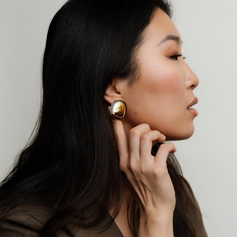 House of Hunter Hammered Gold & Maroon Oval Statement Earrings â€“ Bold Lightweight Fashion Jewelry for Women - Image 2