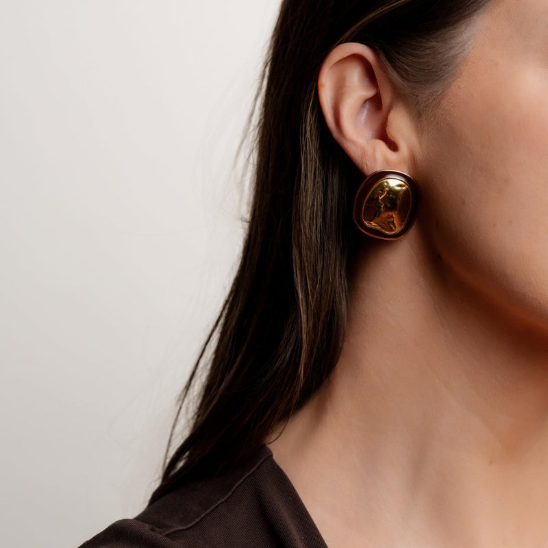 House of Hunter Hammered Gold & Maroon Oval Statement Earrings â€“ Bold Lightweight Fashion Jewelry for Women - Image 5