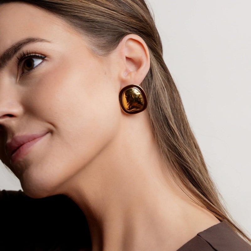 House of Hunter Hammered Gold & Maroon Oval Statement Earrings â€“ Bold Lightweight Fashion Jewelry for Women - Image 4